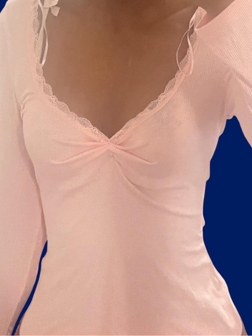 Pink long sleeve top with lace trim